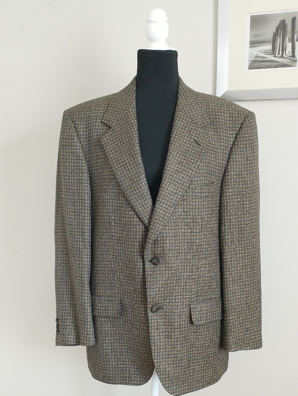 Yves Saint Laurent Brown Textured Patterned Blazer. SIZE FLAT MEASUREMENTS